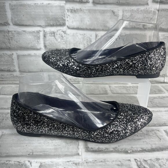 Loft Women's Size 7 Black and Silver Glitter Ballet Pointed Toe Comfort Flats - Picture 1 of 10